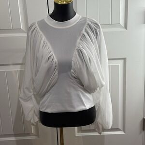 Womens POL White Sheer Boho ‎ Top Sz Small Zipper Closure